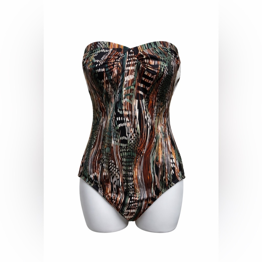 Life Sun Brown Black Tan One Piece Swimsuit Size 12 NWT Tummy Control